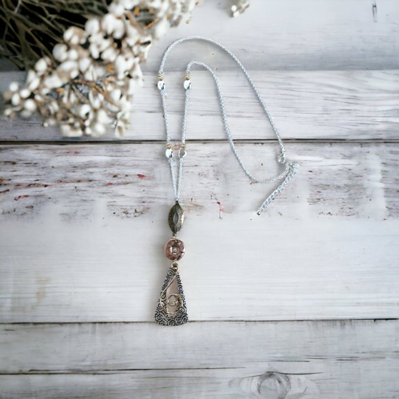 Necklace and Earring Set, Antique Silver, Gold, Copper Tones 24"-26" - Picture 7 of 10